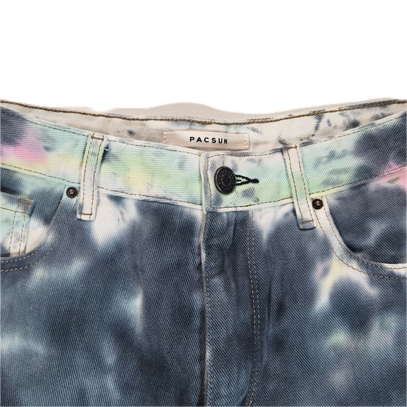 Pacsun High Rise Festival Shorts Womens 26 Tie Dye Frayed Hem Distressed Denim - Picture 3 of 7